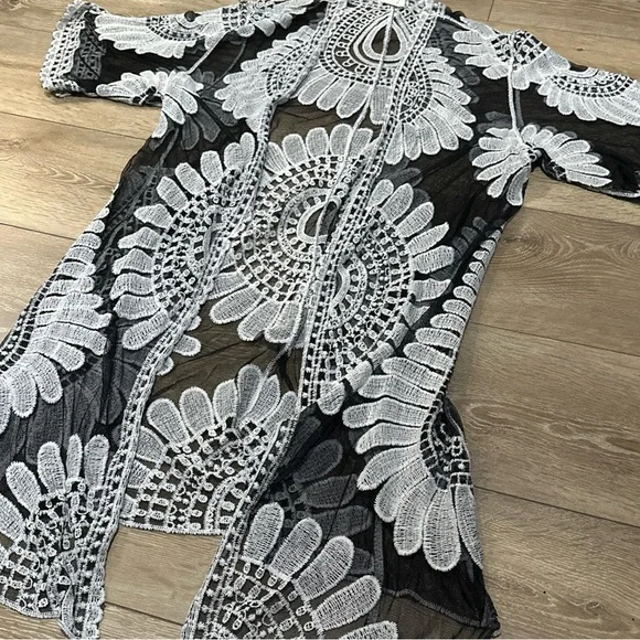 Ember Sheer Mesh Crochet Kimono Duster Boho Whimsigoth - Picture 3 of 11